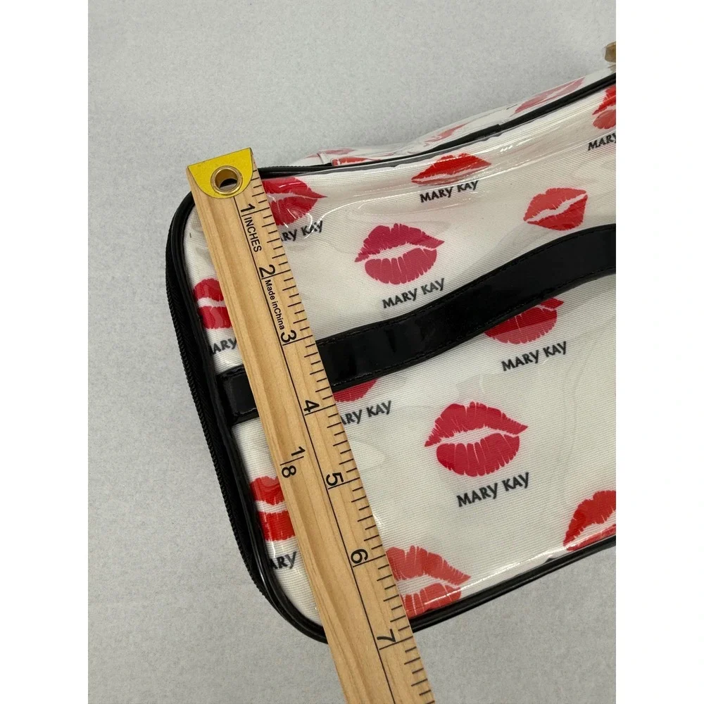 Mary Kay Makeup Bag White Red Lip Print Zippered Travel Case